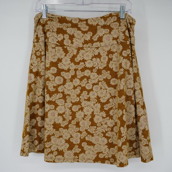 Toad&Co Chaka Skirt Floral Daisies Organic Cotton Blend Mustard Yellow Large - Picture 2 of 11